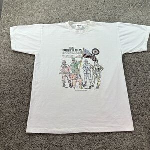 VINTAGE American Veteran Shirt Mens XL White Proud To be An American Military *